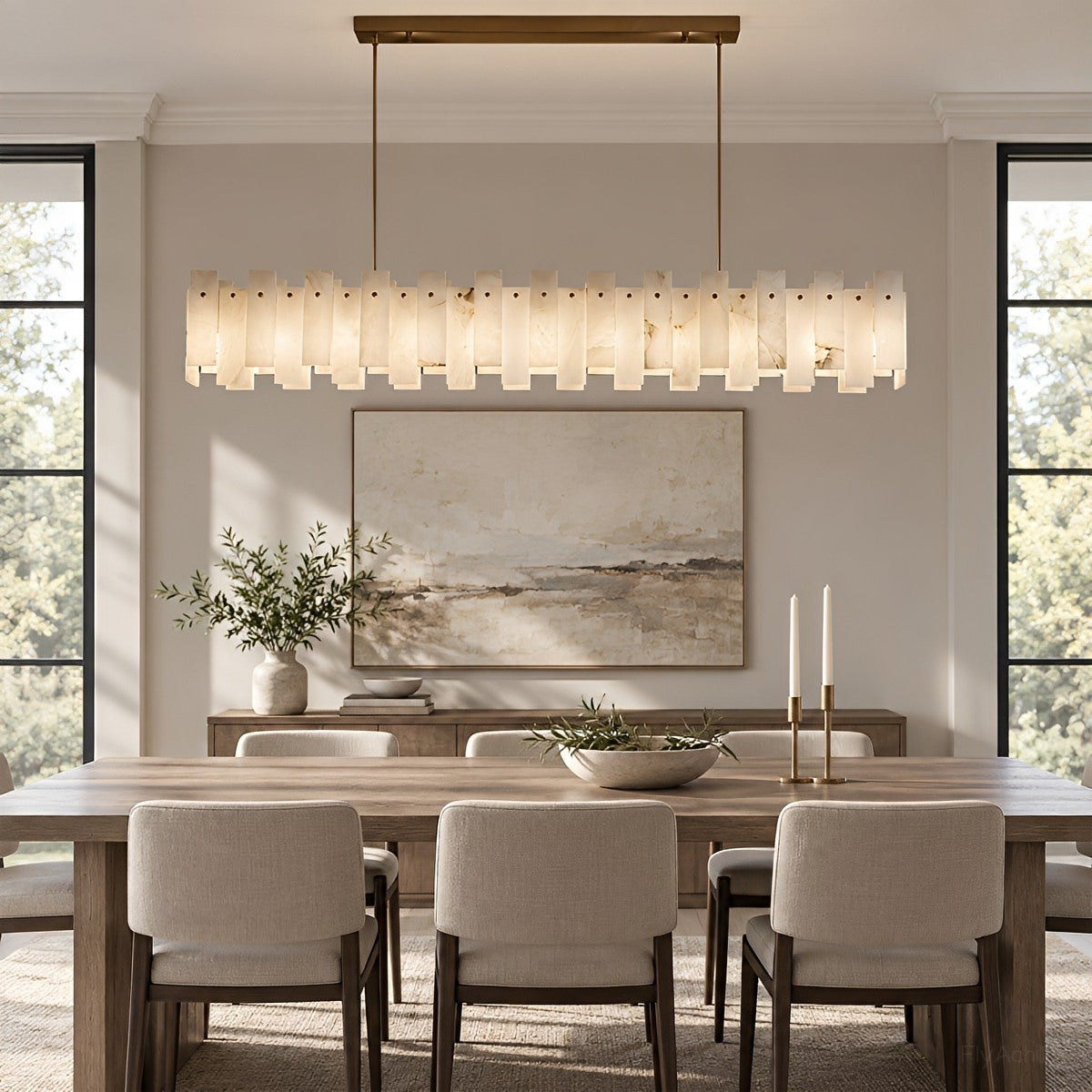 Modern Luxury Alabaster LED Linear Chandelier