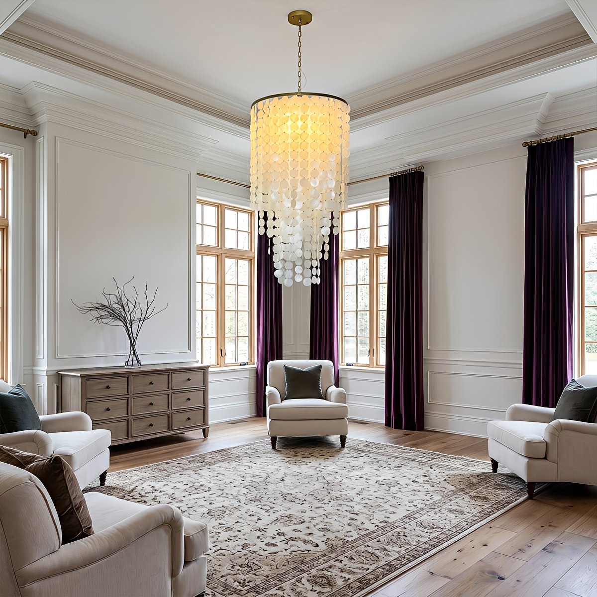 French Natural Shell Cascading LED Chandelier