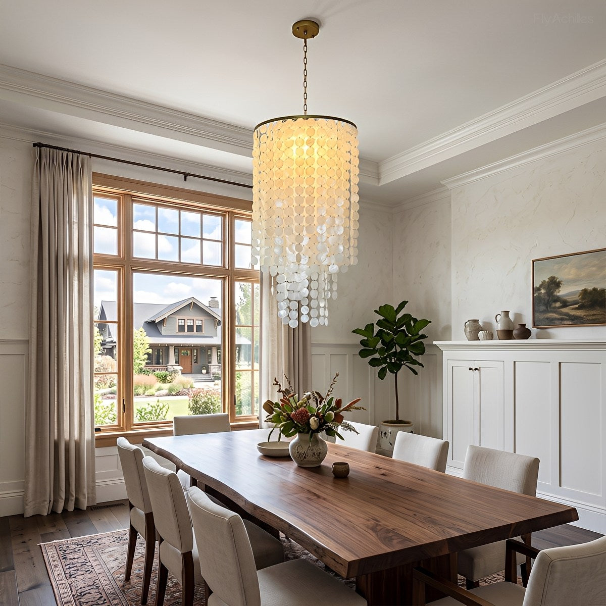 French Natural Shell Cascading LED Chandelier