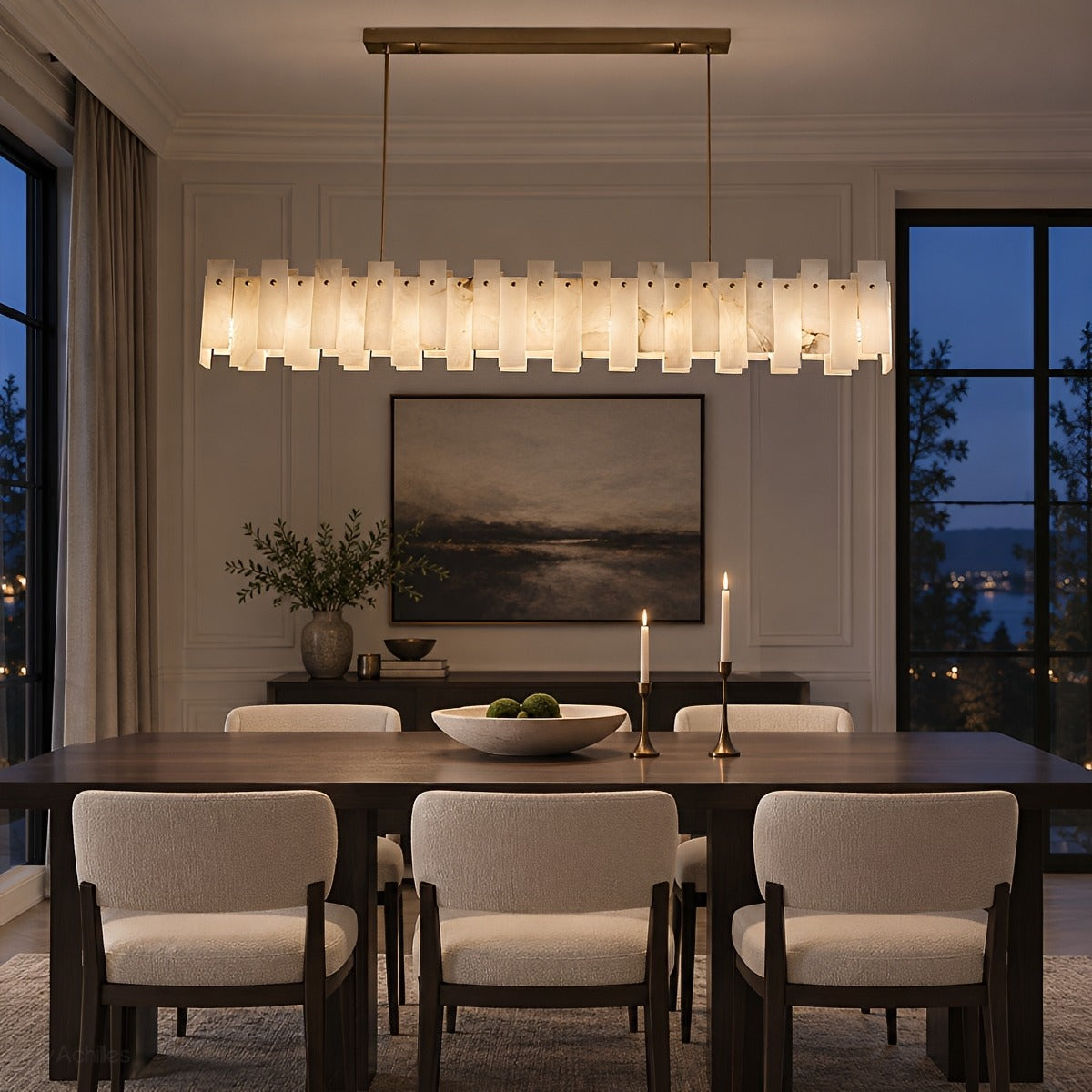 Modern Luxury Alabaster LED Linear Chandelier