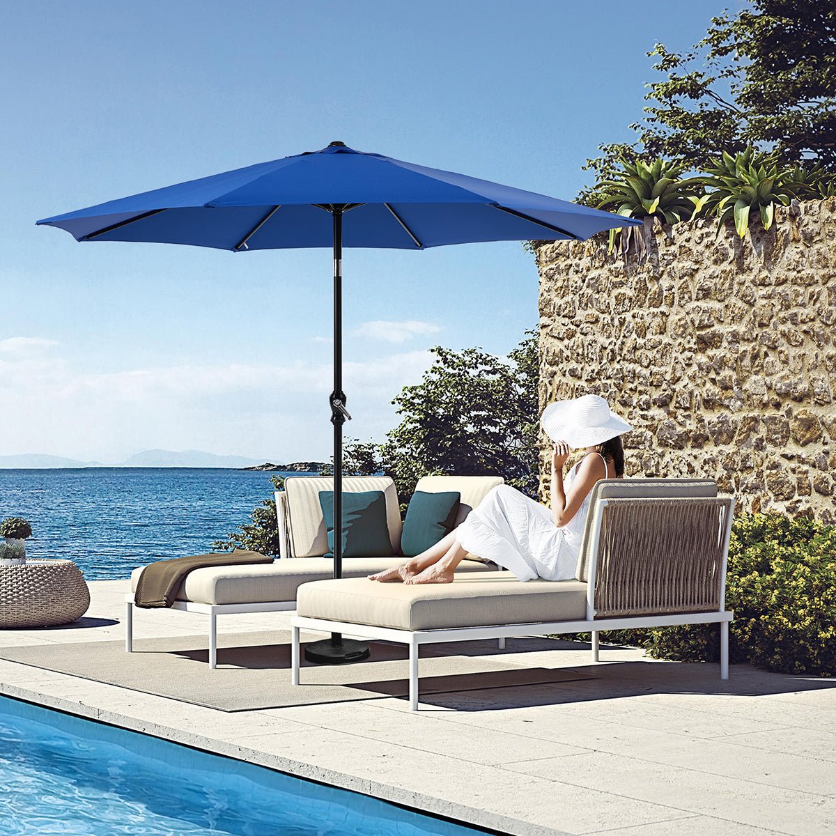 9 blue patio umbrella Rio 9' Cyan Pattern Made from polyester 9 Ft Blue Shade Offset