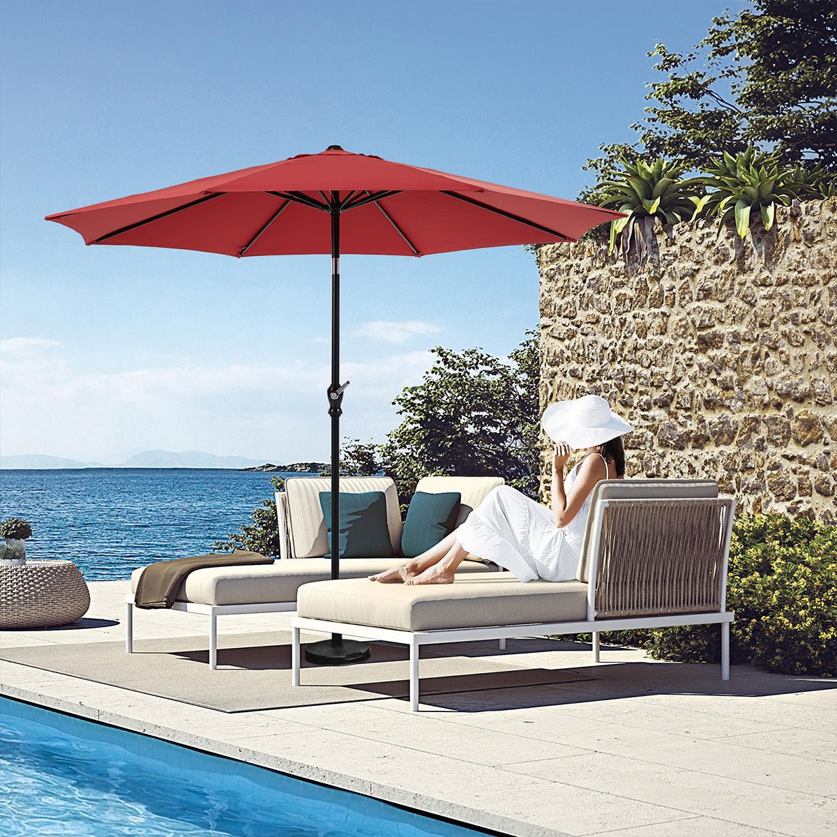 9 foot patio umbrella WestinTrends ft Outdoor Market Table with Round Resin Base or poolside setup with this premium 9 ft Garvee 9' Outdoor Patio Umbrella,