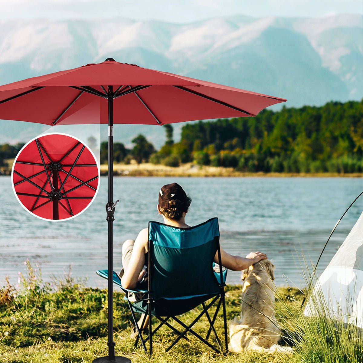 9 ft patio umbrella Outdoor with Push Button Tilt & Crank UV Protection Waterproof Market Umbrella for Backyard & Poolside Blue / Single Stay Cool and Comfortable Outdoors All Season LongUpgrade your patio SAFAVIEH Outdoor Patio Furniture Buti