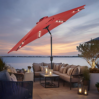 9.5FT Solar LED Light Outdoor Umbrella with Tilt Adjustment - Flyachilles