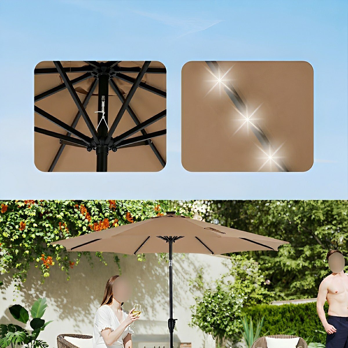 9.5FT Solar LED Light Outdoor Umbrella with Tilt Adjustment - Flyachilles