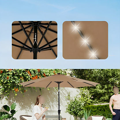 9.5FT Solar LED Light Outdoor Umbrella with Tilt Adjustment - Flyachilles
