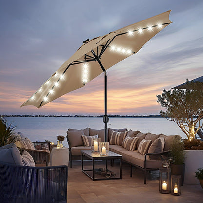 9.5FT Solar LED Light Outdoor Umbrella with Tilt Adjustment - Flyachilles