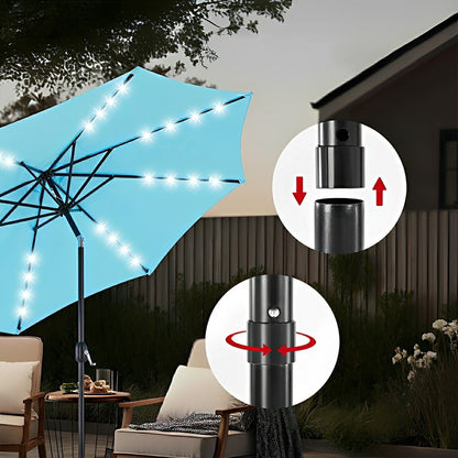 9.5FT Solar LED Light Outdoor Umbrella with Tilt Adjustment - Flyachilles