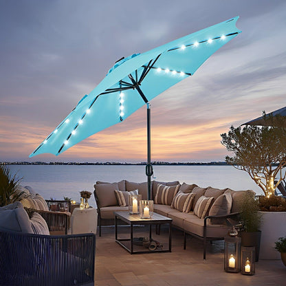9.5FT Solar LED Light Outdoor Umbrella with Tilt Adjustment - Flyachilles