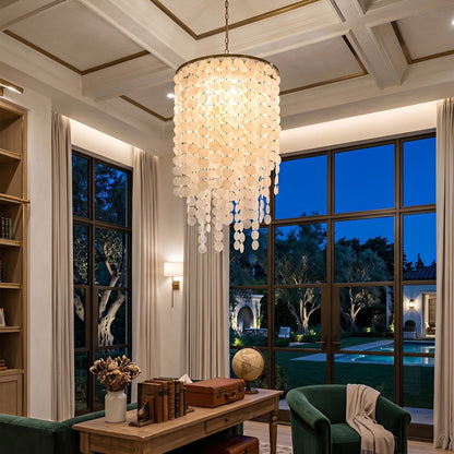 French Natural Shell Cascading LED Chandelier