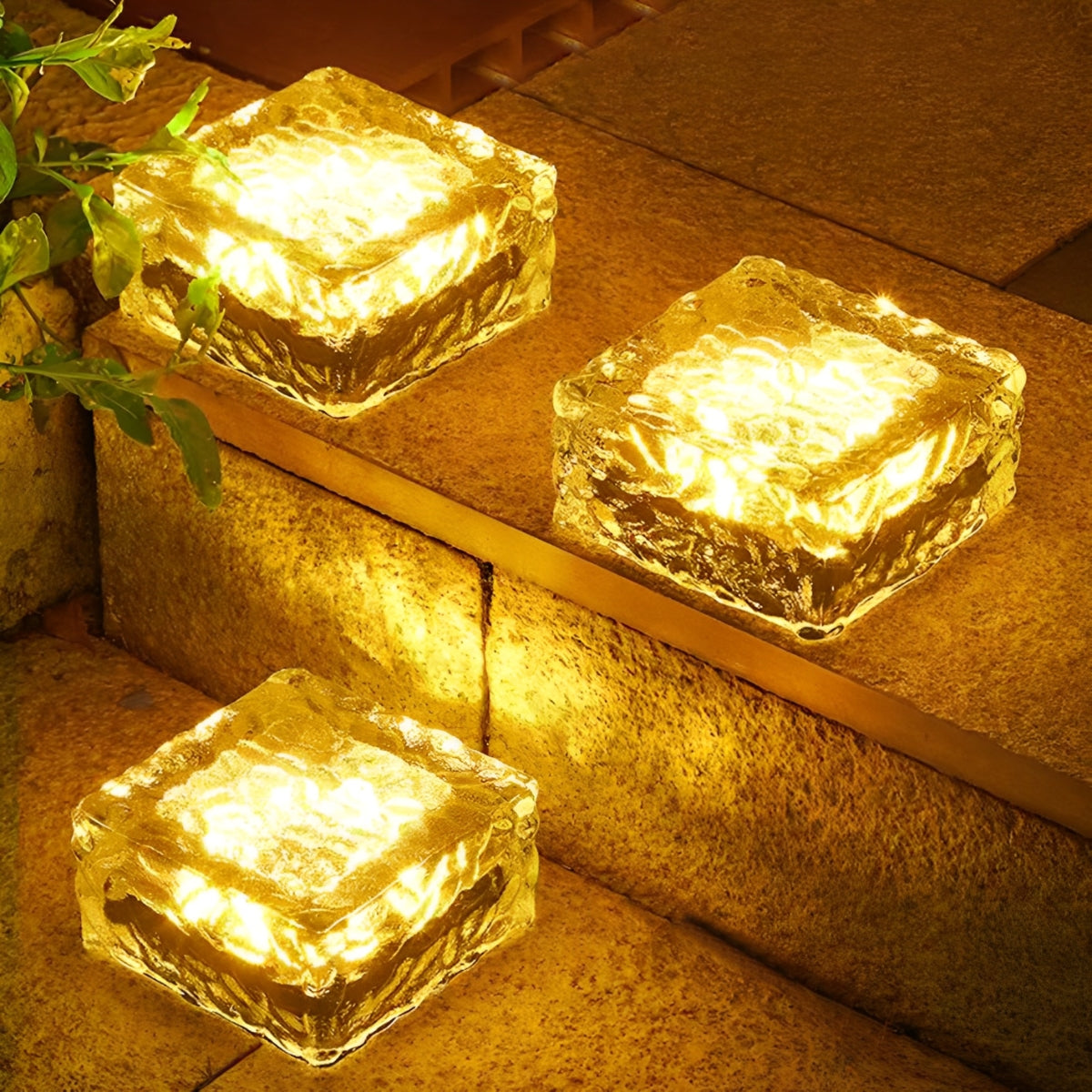 Square Creative Ice Brick LED Waterproof Smart Solar Outdoor Lights ...