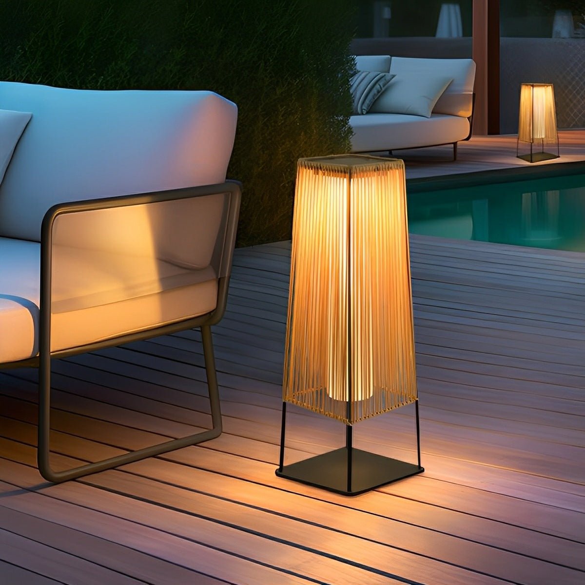 Artisanal Modern Solar Waterproof Rattan LED Outdoor Floor Lamp Lantern - Flyachilles