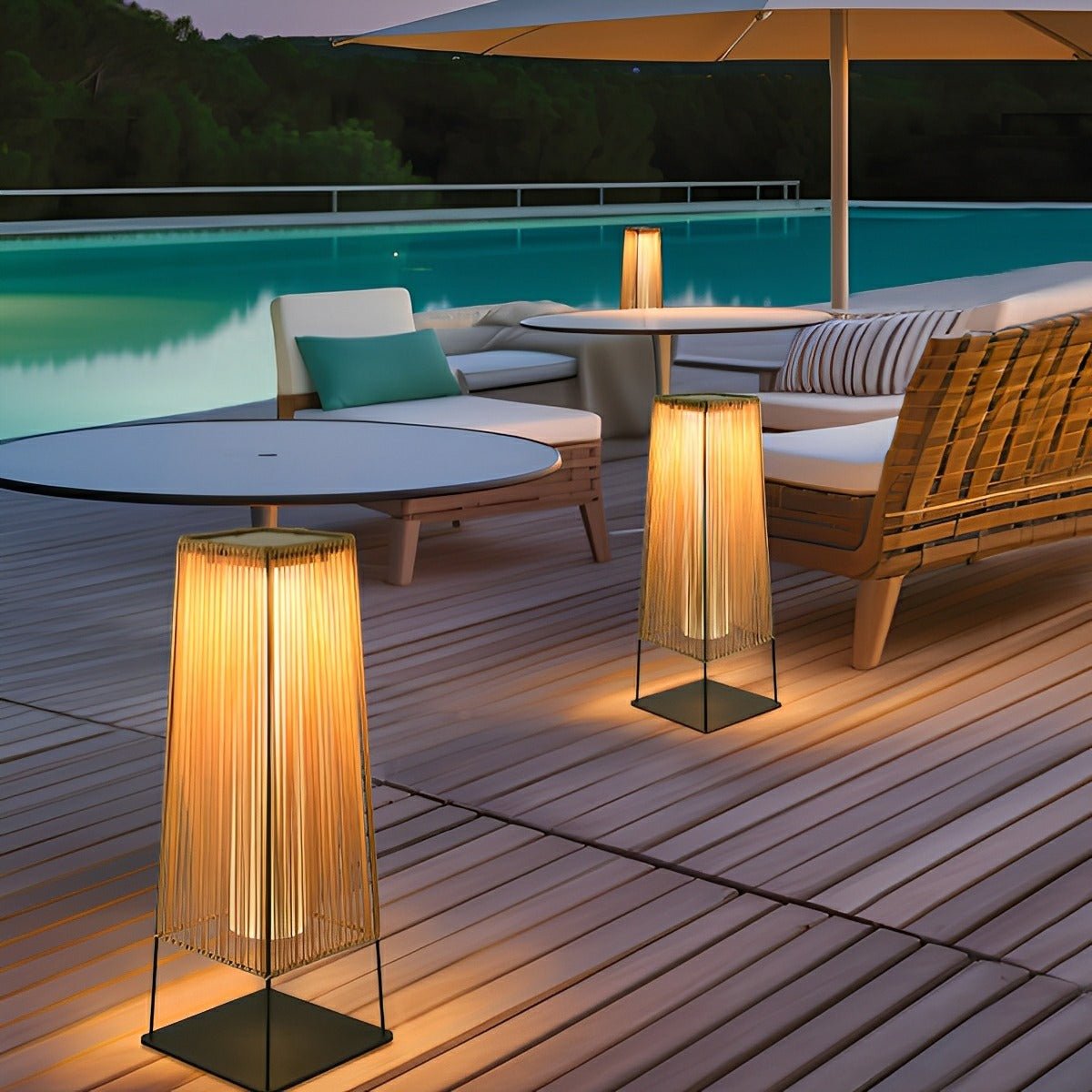 Artisanal Modern Solar Waterproof Rattan LED Outdoor Floor Lamp Lantern - Flyachilles