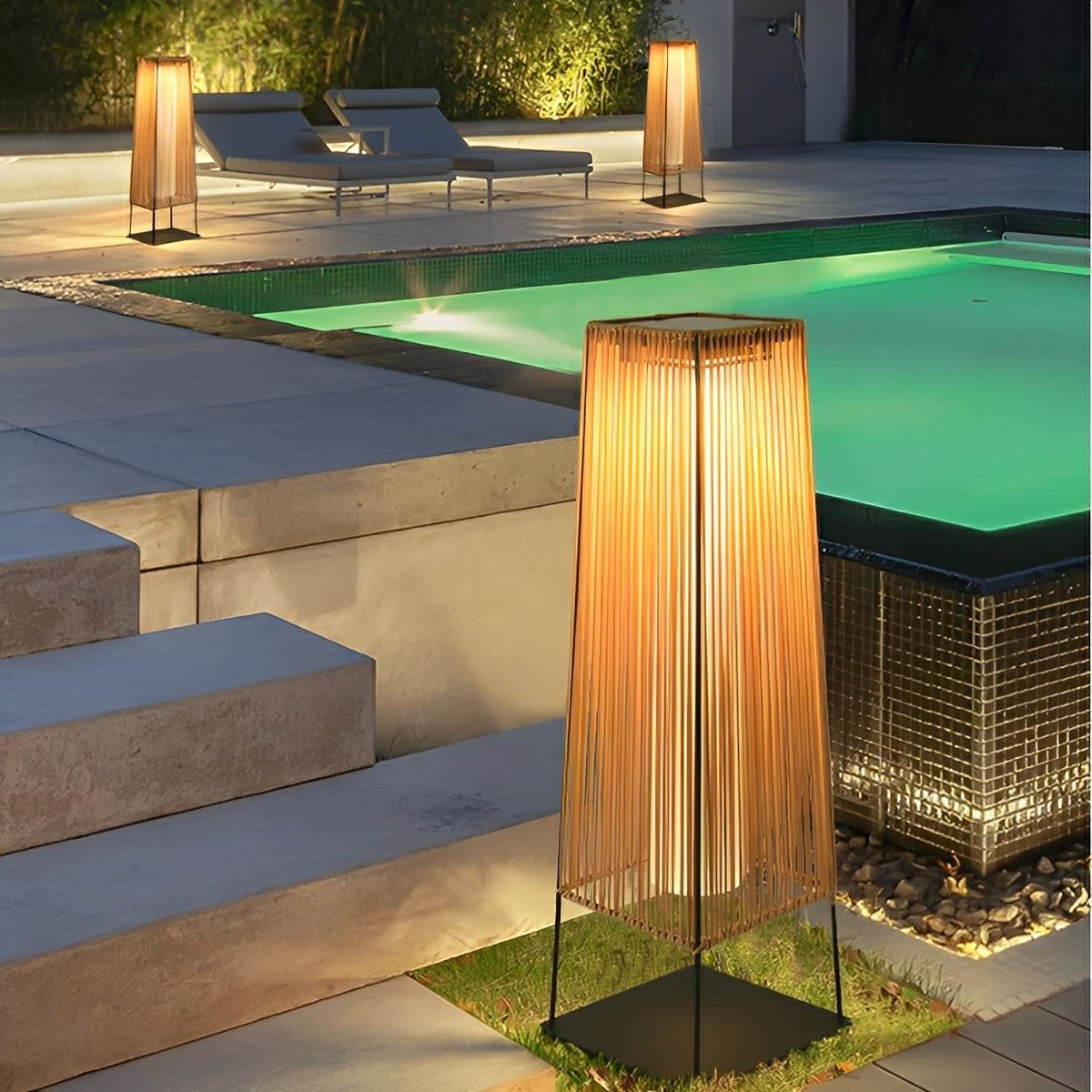 Artisanal Modern Solar Waterproof Rattan LED Outdoor Floor Lamp Lantern - Flyachilles
