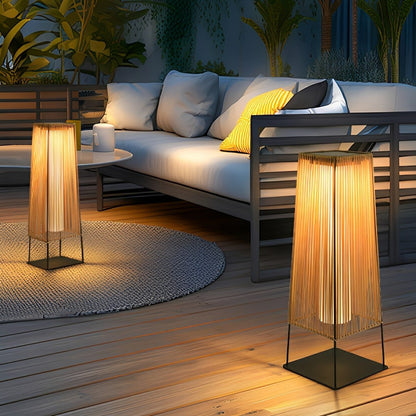 Artisanal Modern Solar Waterproof Rattan LED Outdoor Floor Lamp Lantern - Flyachilles
