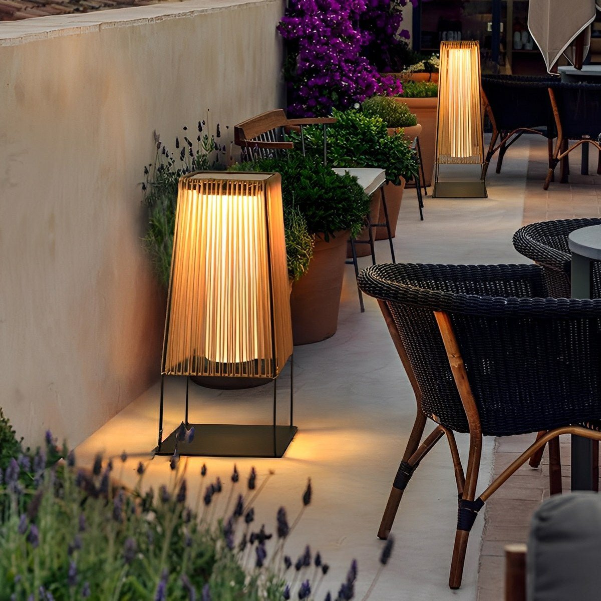 Artisanal Modern Solar Waterproof Rattan LED Outdoor Floor Lamp Lantern - Flyachilles
