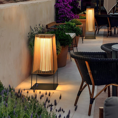 Artisanal Modern Solar Waterproof Rattan LED Outdoor Floor Lamp Lantern - Flyachilles