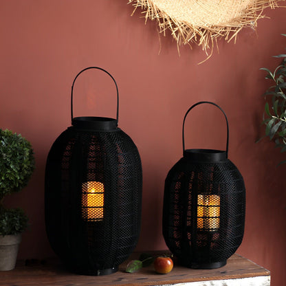 Black Handmade Wood LED Candle Lantern Floor Lamp - Flyachilles