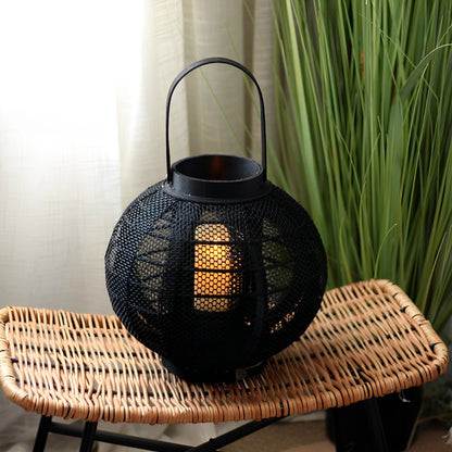 Black Handmade Wood LED Candle Lantern Floor Lamp - Flyachilles