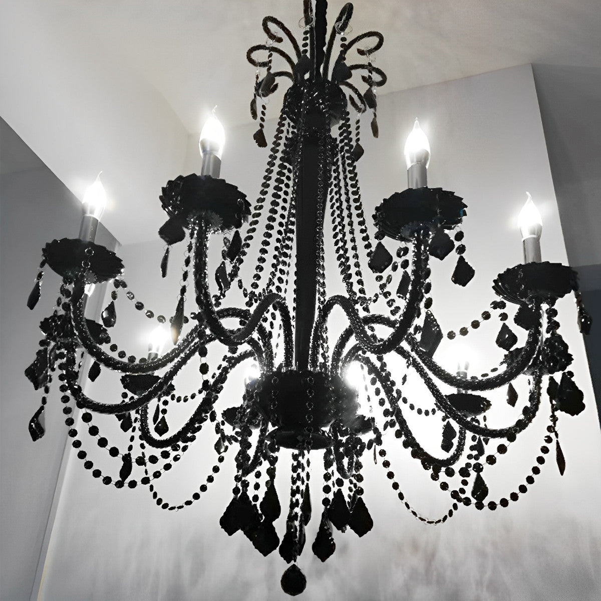 Black Palace Candle Branch Crystal Chandeliers Light - Flyachilles