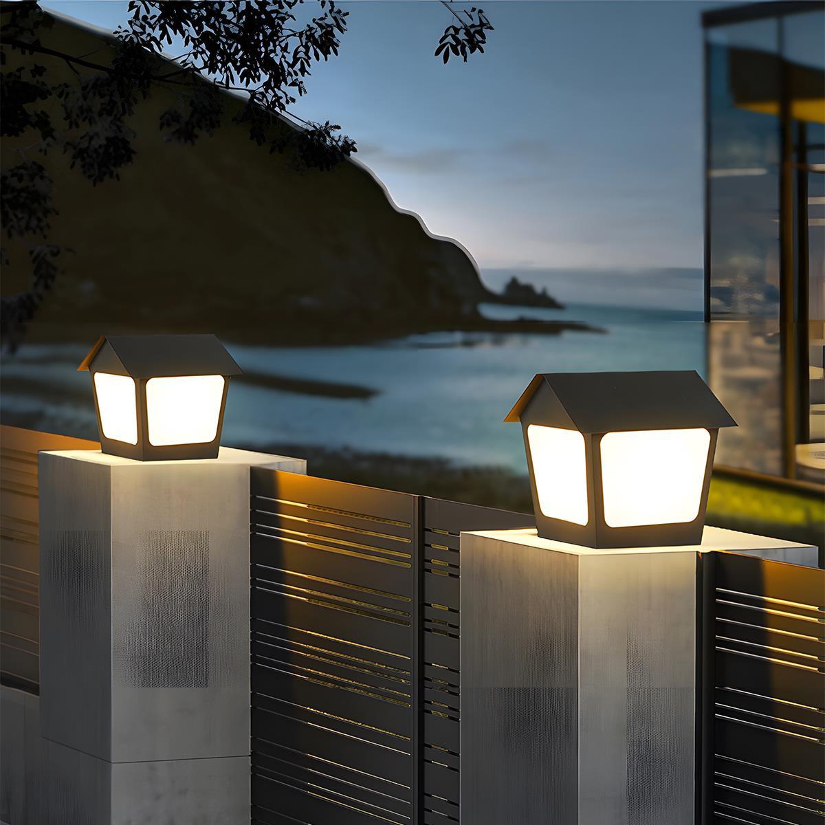 Black Waterproof Solar House Outdoor Post Lights - Flyachilles