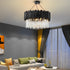 Circular Clear Crystal Metal Black Modern Chandelier Pendant Lamp - Flyachilles