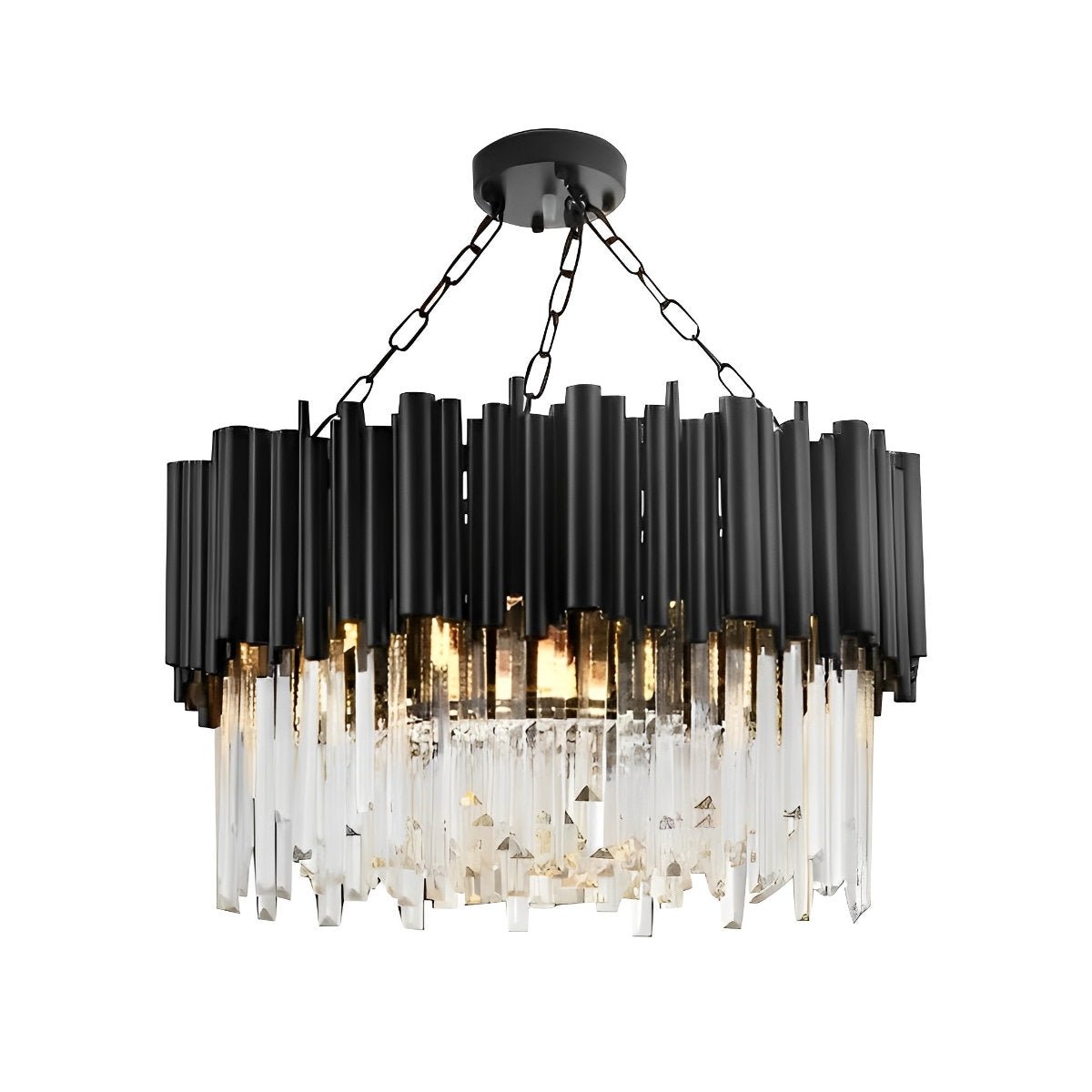 Circular Clear Crystal Metal Black Modern Chandelier Pendant Lamp - Flyachilles