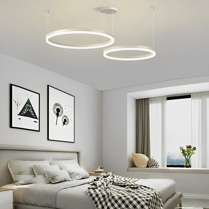 Circular Metal Rings Creative LED 3-Step Dimming White Modern Chandelier Light Ceiling Hang Pendant Lamp - Flyachilles