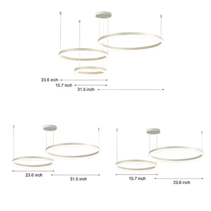 Circular Metal Rings Creative LED 3-Step Dimming White Modern Chandelier Light Ceiling Hang Pendant Lamp - Flyachilles