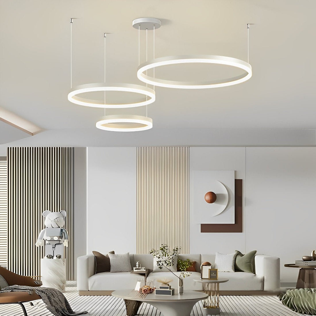 Circular Metal Rings Creative LED 3 - Step Dimming White Modern Pendant Lights - Flyachilles