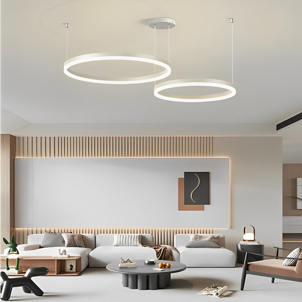 Circular Metal Rings Creative LED 3 - Step Dimming White Modern Pendant Lights - Flyachilles