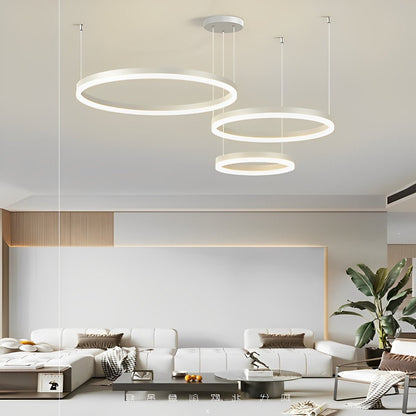 Circular Metal Rings Creative LED 3 - Step Dimming White Modern Pendant Lights - Flyachilles