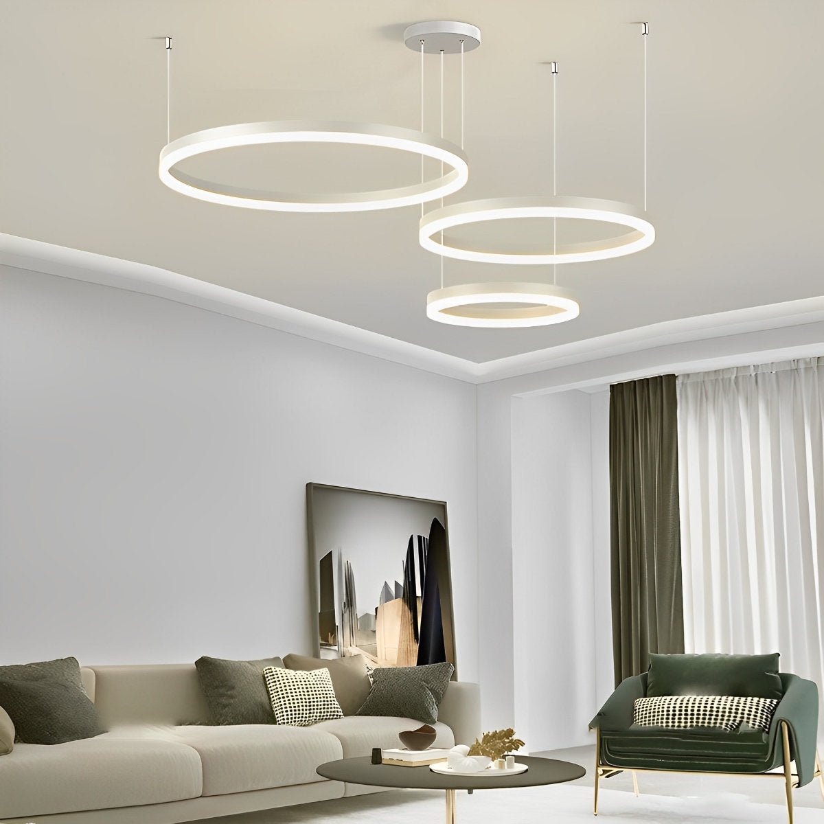 Circular Metal Rings Creative LED 3 - Step Dimming White Modern Pendant Lights - Flyachilles