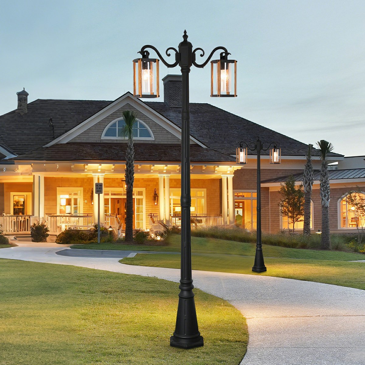 Path Light Posts LED Outdoor Pathway Post Lights - Classic Round Coach Lamps