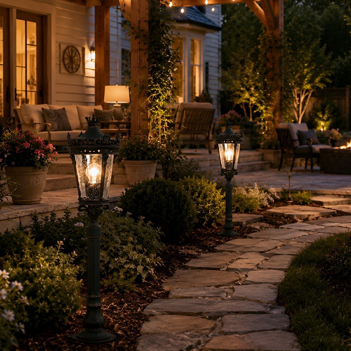 Classic Vintage European Lantern Pathway Bollard Light - Flyachilles
