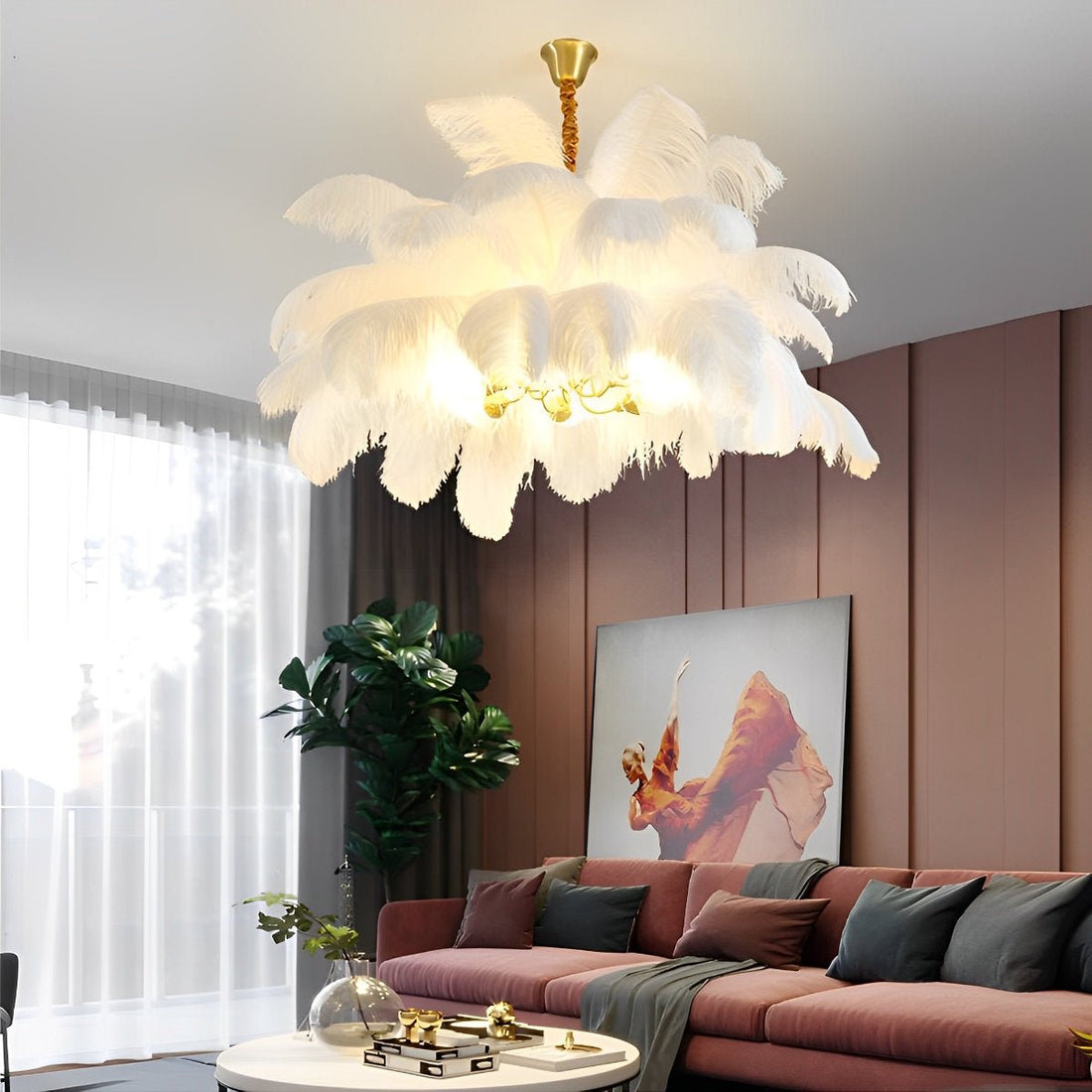 Creative Feathers Copper Chandelier Flush Mount Ceiling Light - Flyachilles