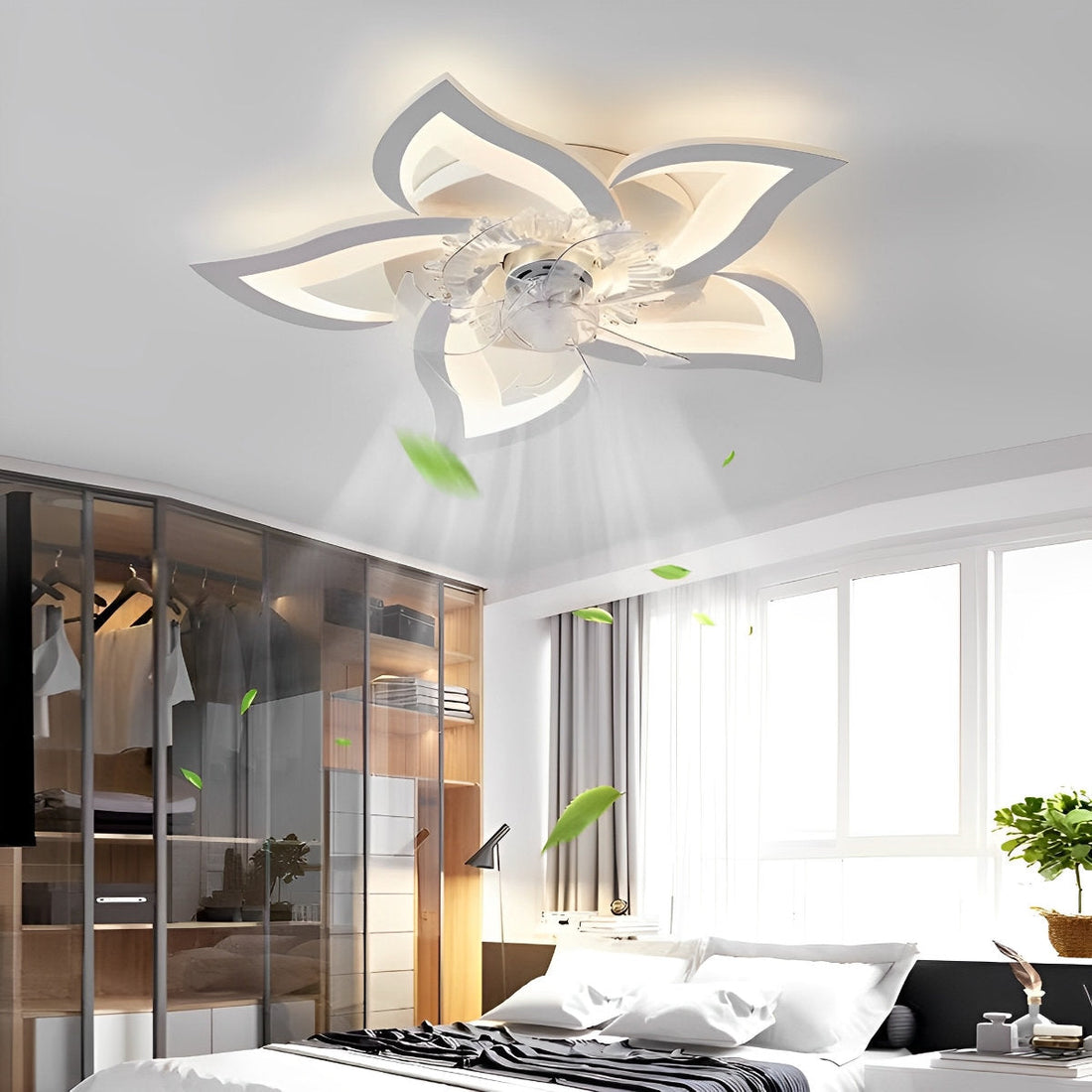 Creative Flower Shaped Three Step Dimming LED Ceiling Fan Lights Chandelier - Flyachilles