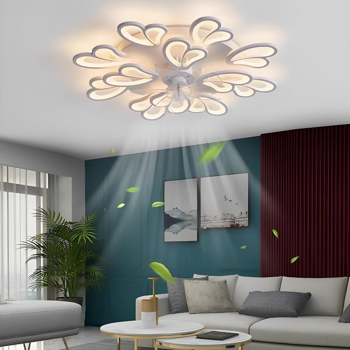 Creative Flower Shaped Three Step Dimming LED Ceiling Fan Lights Chandelier - Flyachilles