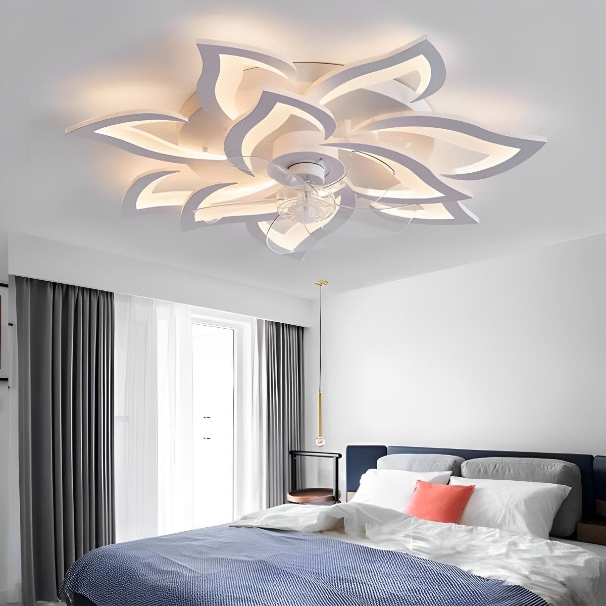 Creative Flower Shaped Three Step Dimming LED Ceiling Fan Lights Chandelier - Flyachilles