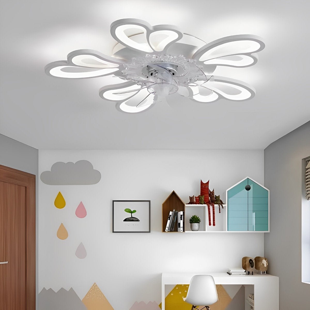 Creative Flower Shaped Three Step Dimming LED Ceiling Fan Lights Chandelier - Flyachilles