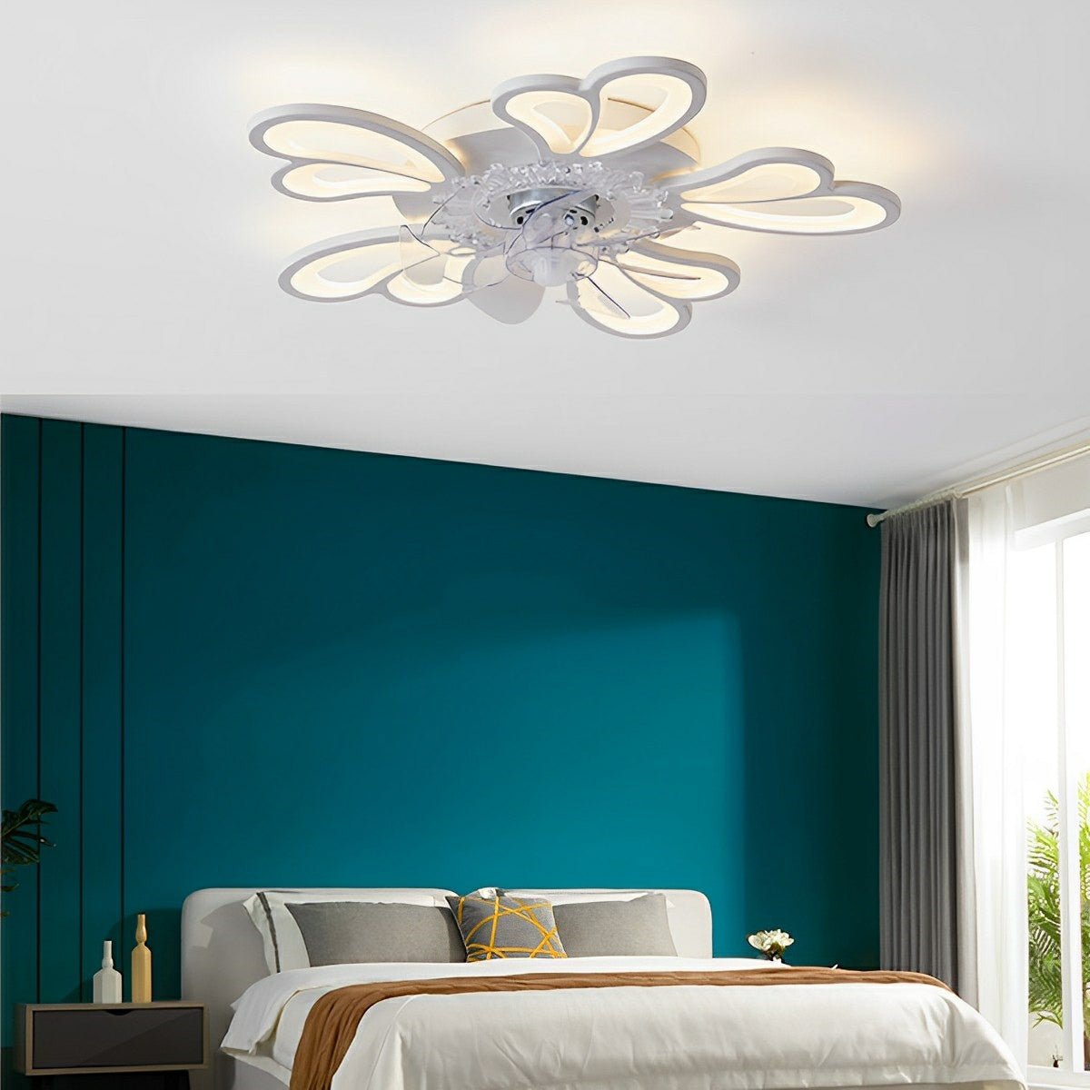 Creative Flower Shaped Three Step Dimming LED Ceiling Fan Lights Chandelier - Flyachilles