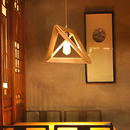 Creative Wood Frame Geometric Art Minimalist Chandelier Ceiling Pendant Lamp Hanging Art Light Fixture - Flyachilles