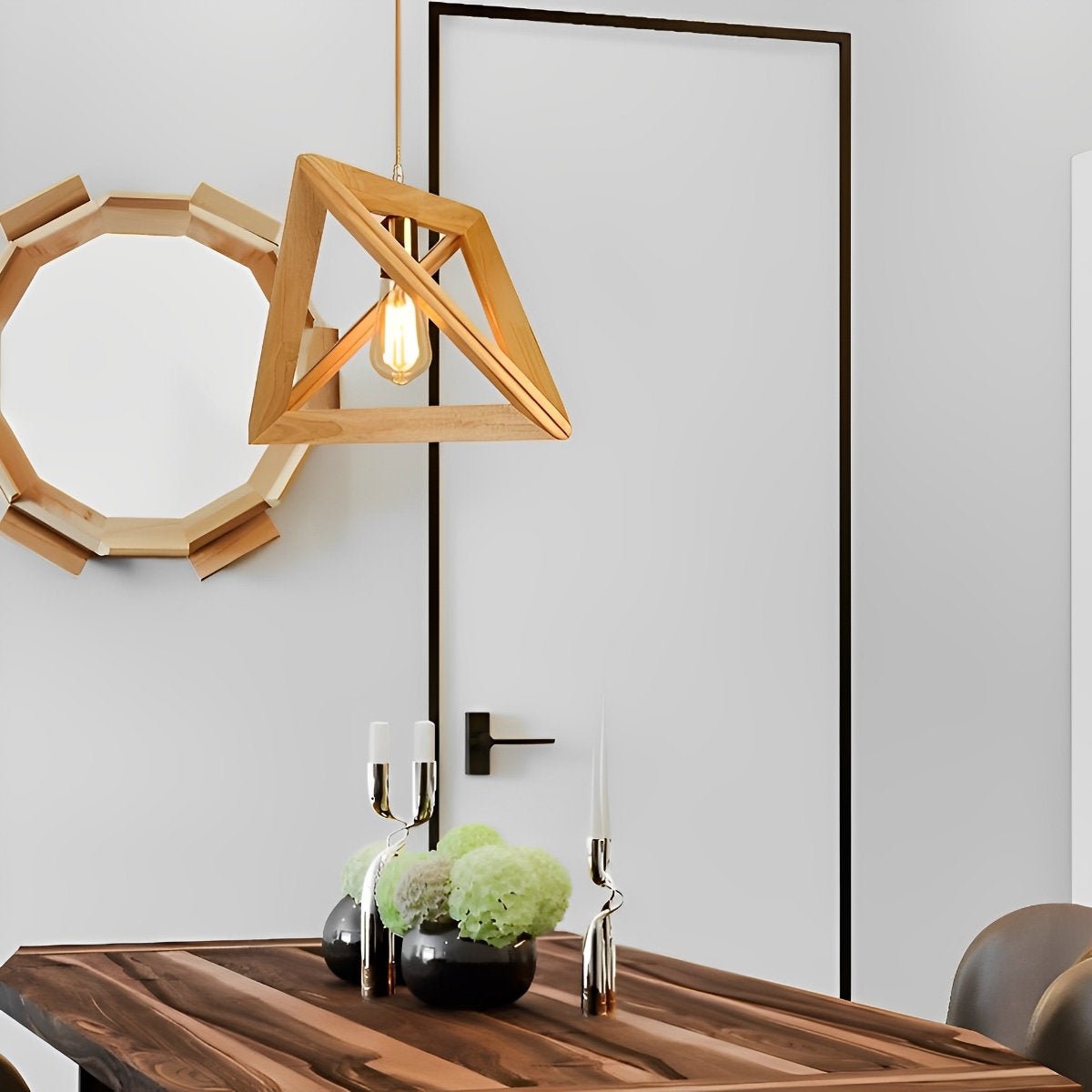 Creative Wood Frame Geometric Minimalist Chandelier Ceiling Pendant Lamp - Flyachilles