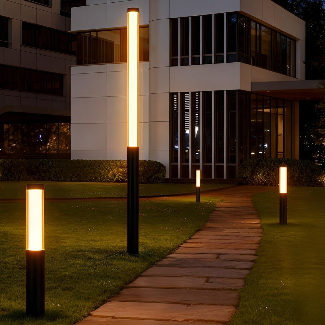 Cylinder LED Black Modern Outdoor Pathway Pole Lights - Flyachilles