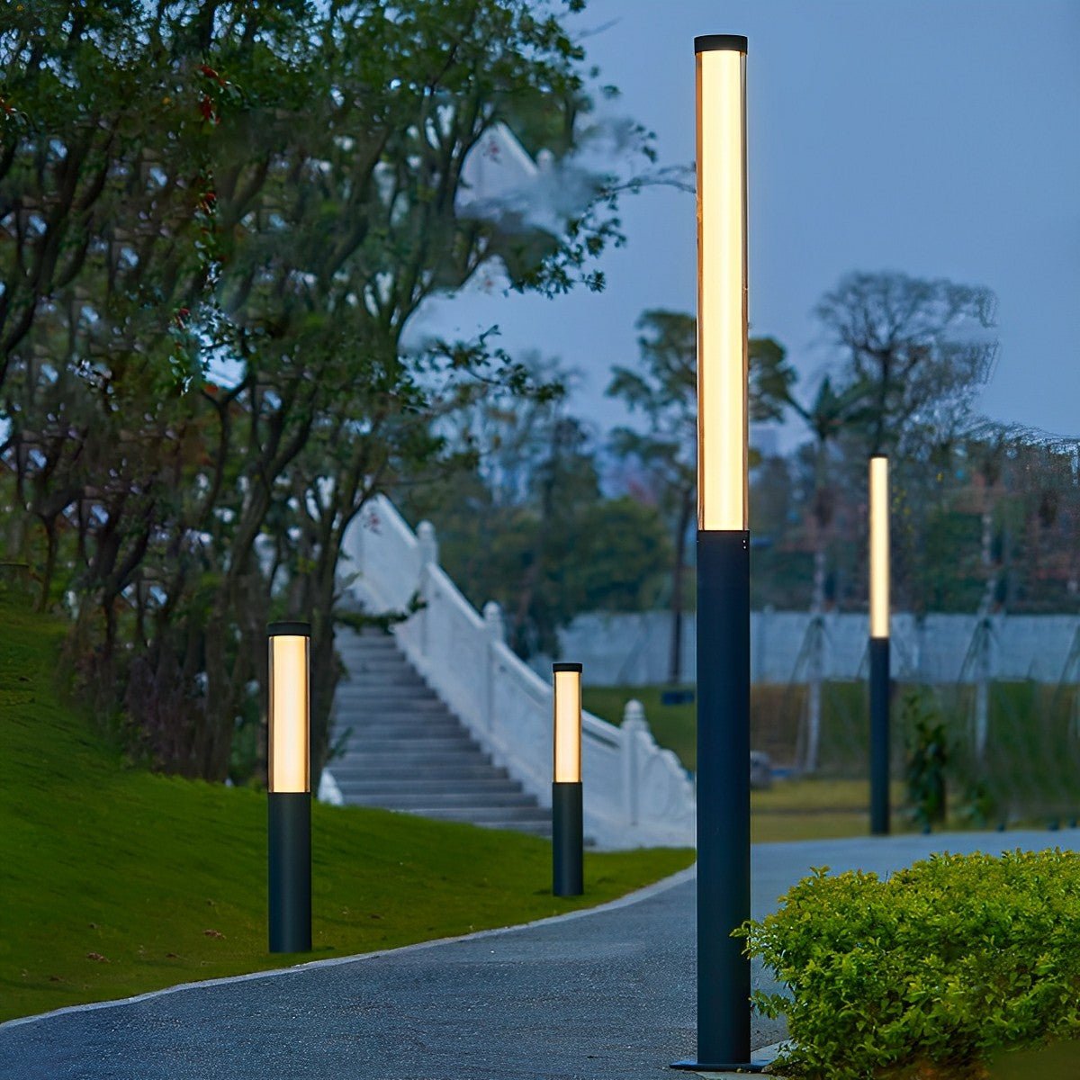 Cylinder LED Black Modern Outdoor Pathway Pole Lights - Flyachilles