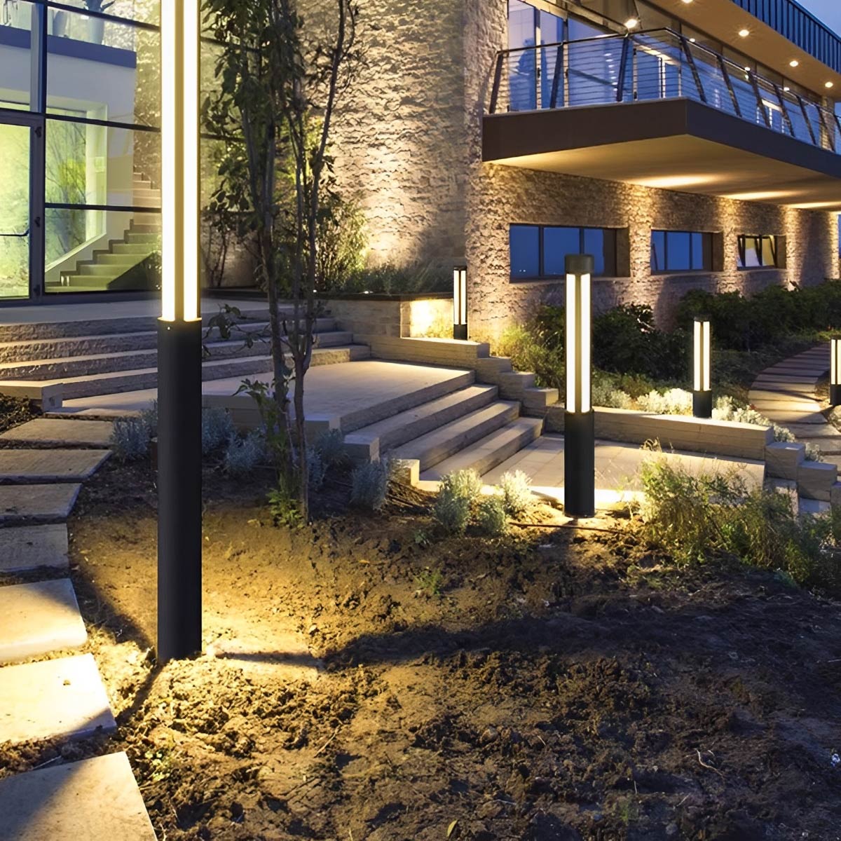 Cylinder LED Black Modern Outdoor Post Lights Street Light - Flyachilles