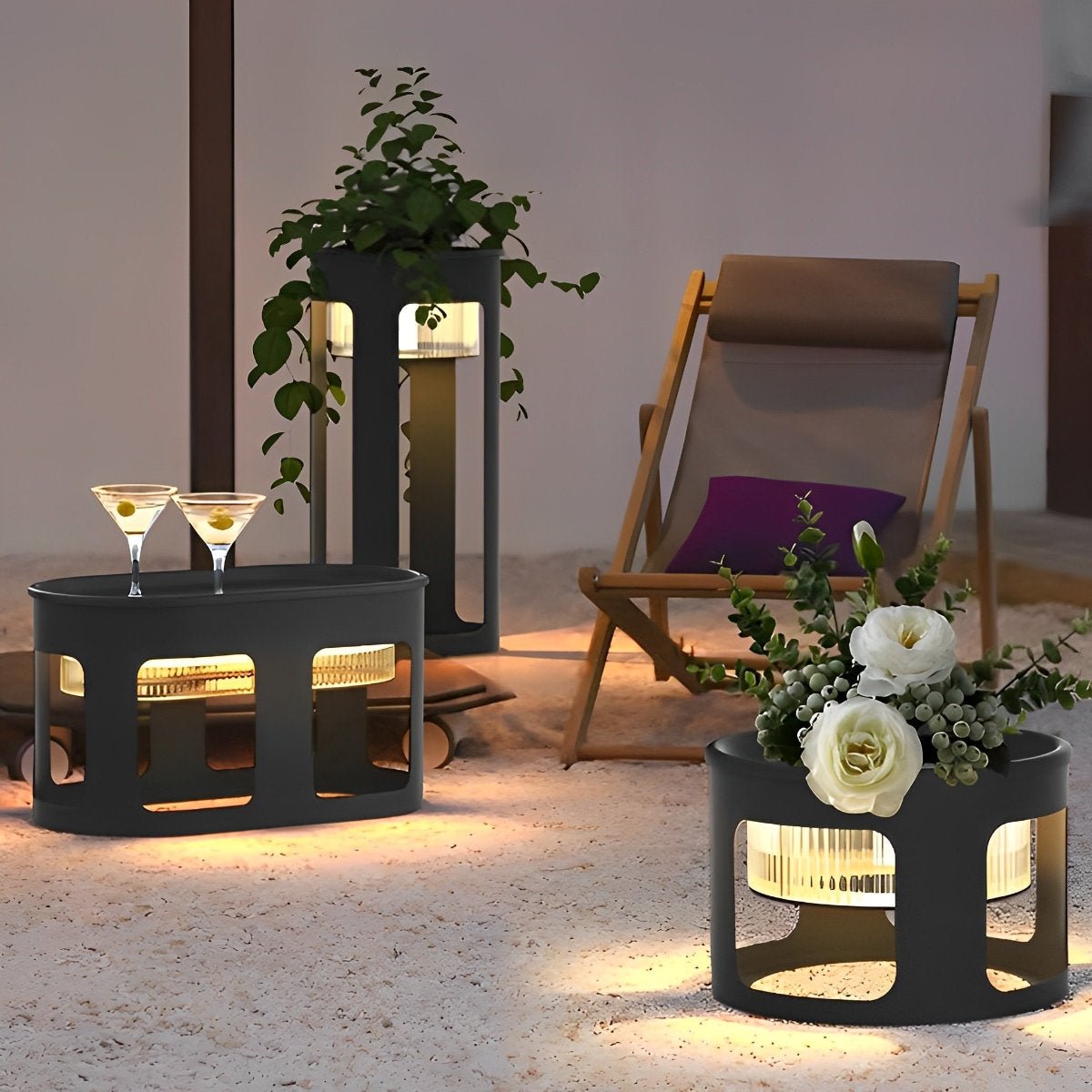 Cylinder Outdoor Floor Lamp Waterproof LED Black Modern