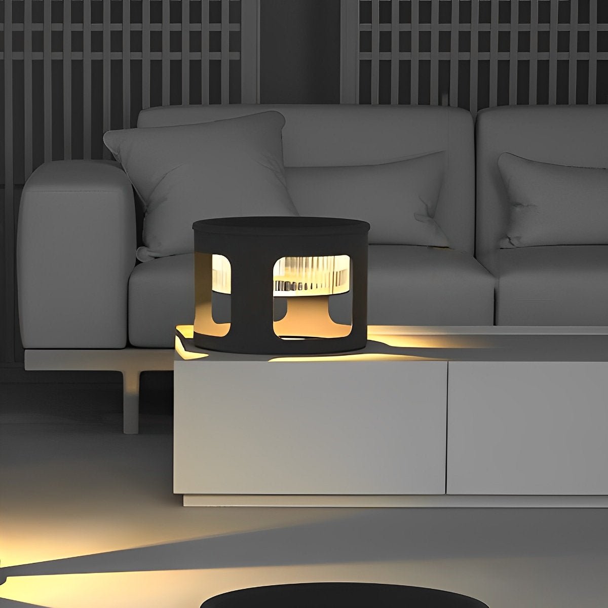Cylinder Outdoor Floor Lamp Waterproof LED Black Modern