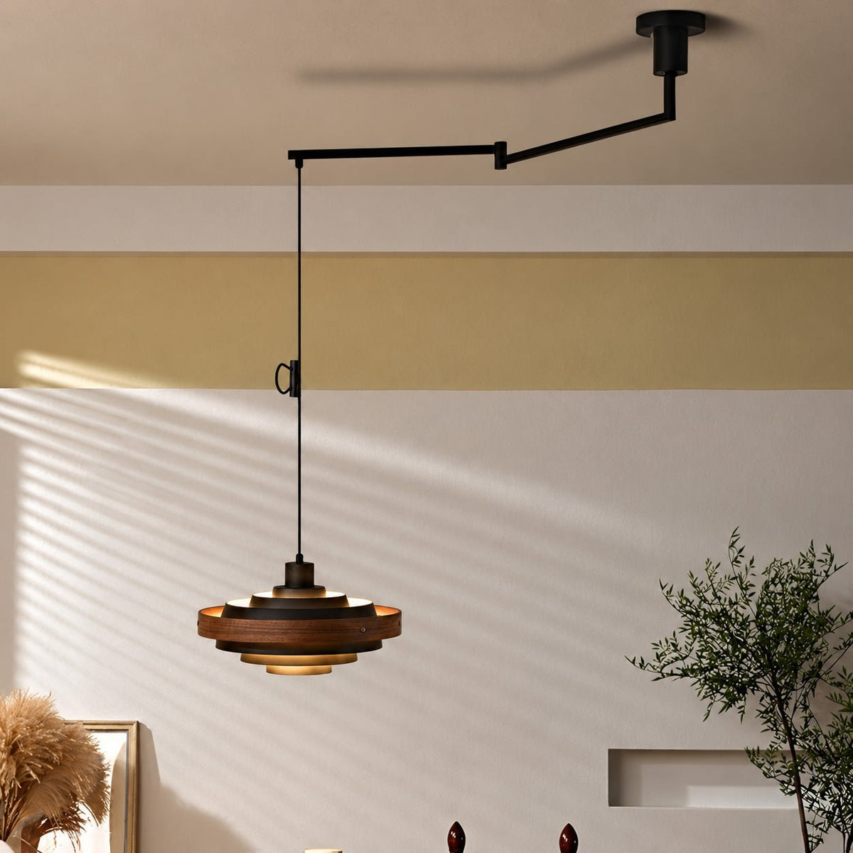 Dimmable Modern Japandi Shaded Drum Pendant Light - Flyachilles
