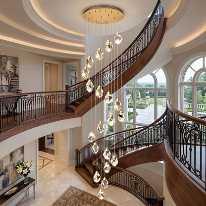 Dimmable Modern Spiral Crystal Droplets Staircase Chandelier - Flyachilles